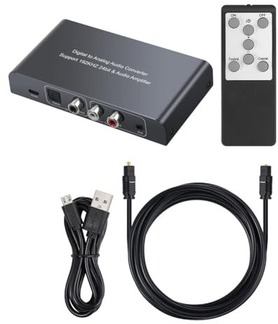 Rensimote Digital to Analog Audio Converter with IR Remote Control Digital Coaxial Toslink to Analog Stereo 3.5mm Audio Adapter 192KHz 24Bit