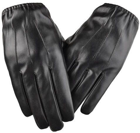 BDSHUNBF Läderhandskar för män – svarta vintertermiska pekskärmshandskar för män – varma och eleganta läderhandskar för män – lädervantar för kallt väder utomhuskörning, Svart, L