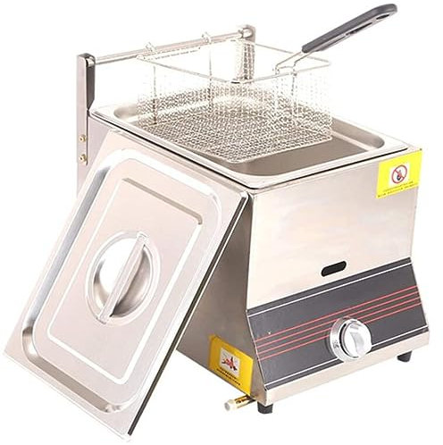 YANDDEA Friggitrice a Gas Friggitrice a Gas in Acciaio Inox Friggitrice a Gas 6l/12l con Cestelli E Coperchi Staccabili per Patatine Fritte Ristorante Supermercato Fast Food Stand,6L