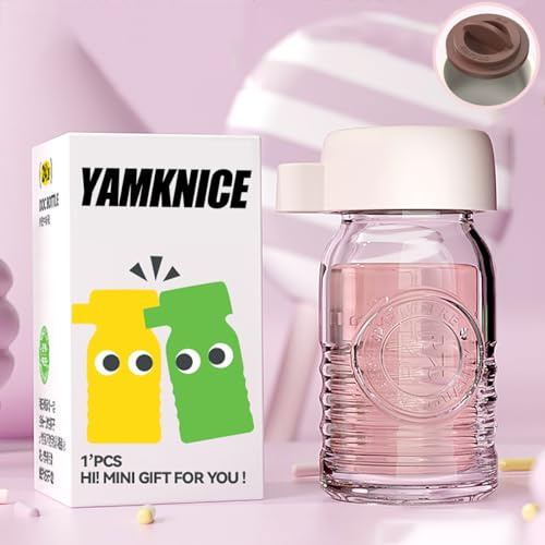 YAMKNICE Bouteilles d'eau transparentes de petite taille - 70 ml (2,4 oz), mini bouteilles de jus en verre avec couvercles, Bouteilles en verre anti-fuite pour jus, lait, etc., sans BPA (White Lids)
