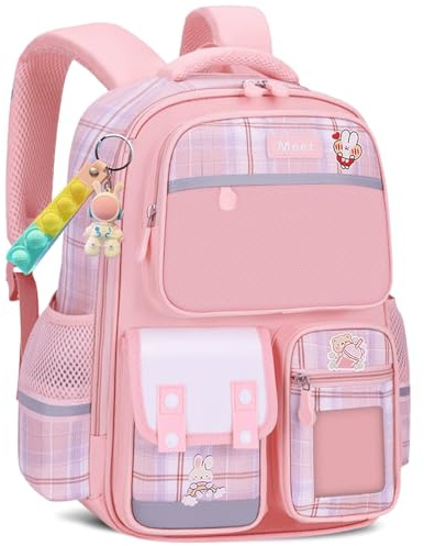 Amythe Zaino Scuola Elementare Bambina, 2025 Zaini Bambina Kawaii Ergonomico di 6-12 anni con Cintura Toracica e Riflettente, Zainetto Ragazza per la Scuola Leggero e Impermeabile-Rosa