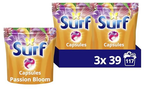 Surf 3 in 1 Passion Bloom Laundry Washing Detergent Capsules joy-infused fragrance with natural essential oil lasting up to 12 hours in wear for brilliantly clean results 117 washes (3x 39)