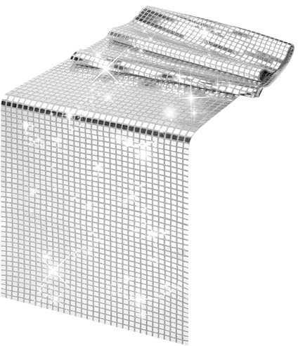 TranRantic Disco Party Tischläufer, Silber Discokugel Tischdecke | 30x275cm Glitter Table Runner für 70er 80er Jahre Disco Party, Paillette Tischläufer für Tanzparty Geburtstag Hochzeit Deko