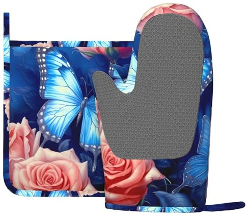 Ensemble de gants de cuisine et maniques en silicone résistants à la chaleur - Antidérapants et lavables - Pour barbecue, cuisine, cuisine
