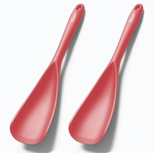 Silicone Spatula Spoon, Great for Both Cooking and Serving Durable BPA-Free Matte Black Silicone, Seamless Design, Safe for Nonstick Cooking Surfaces (2-PCs_Red) | BPA-Free,Multifunction Kitchen Spoonula for Cooking, Serving, Mixing, Stirring, Scoop, Scrape, Seamless & Dishwasher Safe