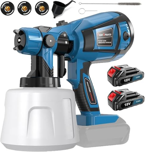 Akku farbsprühsystem mit 2 * 3000mAh Akkus, 1000 ML Farbspritzpistole mit 3 Düsen für Makita 18V Akku BL1850, 3 Muster, Kabellose Lackierpistole Spritzpistole für Gartenzaun, Wände
