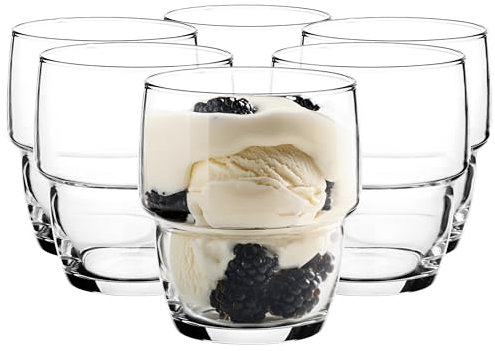 Glasmark KROSNO 1992 Lot De 6 Coupes À Glace En Verre Transparent Coupes À Dessert Cannelées 230 ml