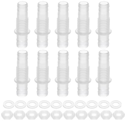 sourcing map 10Pcs Plastic Hose Barb Fitting, 11/32 x 3/8(9mm x 10mm) Bulkhead Adapter Union Splicer Mender Pipe Connector with M12 Nut and Washer for Aquarium Air Water Fuel