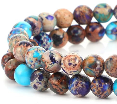 60 Stück Naturstein Perlen Blau-Lila Jaspis Beads Königliche Meeressediment Natürliche Edelstein Perlen zum Auffädeln 6 mm Runde Steinperlen für die Schmuckherstellung Beads for Jewellery Making