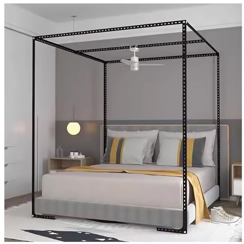 Betthimmel mit 4 Eckpfosten, Betthimmel, Betthimmel, Betthimmel, Moskitonetz, Halterung, Baldachin, Stangen, Queen, Schwarz, Kingsize, 4 Pfosten, Bettrahmen außen