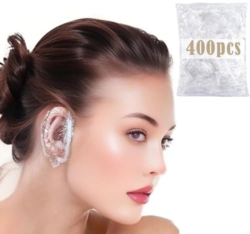 400 Pcs Clear Premium Waterproof Ear Covers - Disposable PE Ear Protectors for Shower, Hair Dye, & Salon Use - Elastic Ear Caps for adults