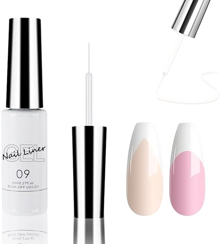 Weiß Gel Nagellack Liner, Gellack für Nägel für French Nail Art, UV Gellack Polish für Nail Design, Feiner Liner Gel Soak Off UV LED Nagellack für Frauen DIY Salon (Weiß)