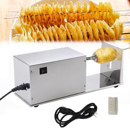 Feiphla Elektrischer Kartoffel-Tornado-Schneidemaschine, Spiralturm-Maschine, Kartoffelschneider, Edelstahl, automatischer Stretch-Schneidemaschine, mit Klingen für den Heimgebrauch