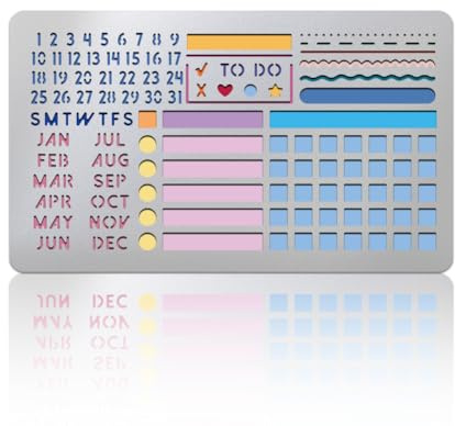 UNICRAFTALE Gabarit Métallique Mensuel Pour Journal Calendrier En Acier Inoxydable Réutilisable 17.7x10 cm Modèles Pour Carnet Agenda Bricolage Gravure Pyrogravure Dessin Scrapbooking