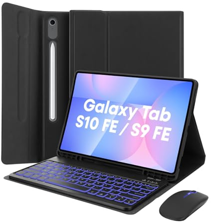 MAYPHY Backlit Keyboard Case with Mouse for Samsung Galaxy Tab S10 Lite/S10 FE/ S9 FE 10.9/ Tab S9 11, Magnetic Detachable Bluetooth Keyboard Cover for Galaxy Tab S9/S8/S7/S10 FE/S9 FE, Black