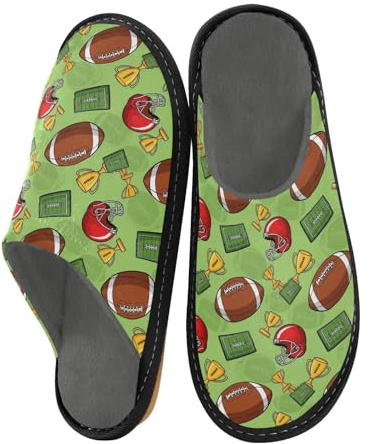 JUNZAN Pantofole a forma di pallone da calcio americano, da donna, in memory foam, per camera da letto, colore: verde, Verde, 9-10 Women/10-11 Men
