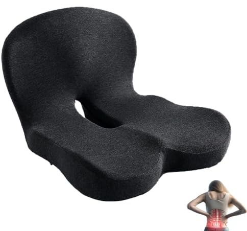 Generisk Celinva ortopedisk kudde, lastbilssittande kuddar för lång sittning, L-formad minnesskum-sitsar med justerbar rem, ergonomisk svanklon, lumbar-stöd (svart)