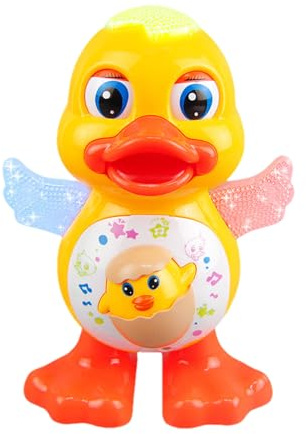 Dancing Duck Toy - Elektrisch Leuchtendes Krabbelspielzeug Quack DancingDuck Cartoon Tier Auf Batterien Mit LED Beleuchtung | Für Frühe Krabbelübungen Und Erkundung Des Kinderwagenbodens T
