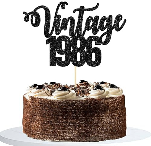 Gyufise 1 Pack Vintage 1986 Cake Topper Glitter Happy 40th Birthday Cake Decorations for 40th Men and Women Birthday 40 Fabulous and Happy Forty Party Supplies Black
