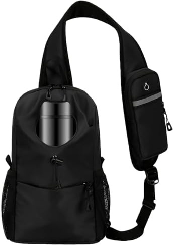 Sling Bag for Men, Adjustable Waterproof Chest Bag with Bottle Pocket, Riding Hiking Outdoor Large Capacity Crossbody
