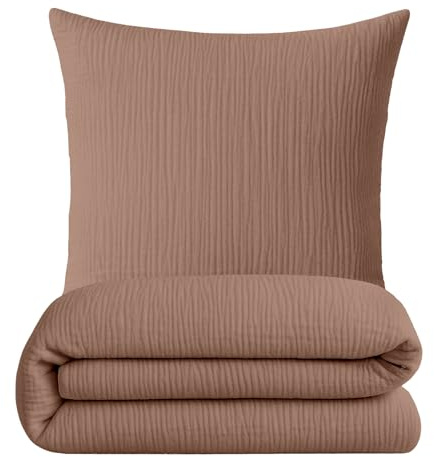sleepling Musselin Bettwäsche, 135x200 cm + 80x80 cm, Taupe | Bettbezug + Kissenbezug, 100% Baumwolle, Extra weiche Sommerbettwäsche, Made in EU, OEKO-TEX, Waschbar bis 60 Grad