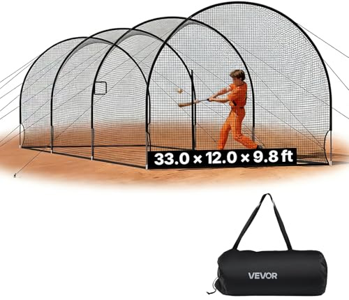 VEVOR Gabbia da Battuta da Baseball da 10058 x 3660 x 3000 mm Indipendente con Poliestere senza Nodi a 4 Strati e Apertura per Macchina da Lancio, Gabbie da Battuta in Rete per Interni Esterni