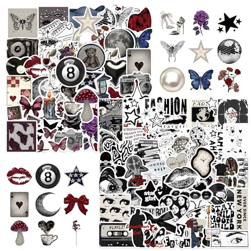 100PCS Dark Aesthetic Stickers Pack - Waterproof Vinyl Stickers for Laptop, Scrapbook, Skateboard & Guitar Cool Y2K, Gothic & Emo Stickers for Teens and Adults Unique Tiny Designs