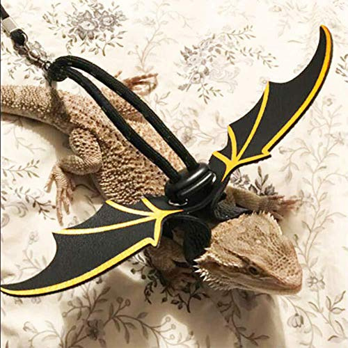 Alomejor Lizard Laisse Réglable Corde de Tirage en Cuir Artificiel Noir Design Aile Elégant pour Marche en Plein Air Convient pour Divers Reptiles et Lézards 3 Coussins Inclus Tailles S/M/L