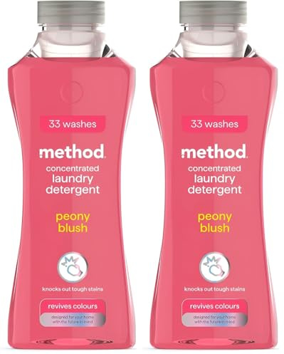 method Concentrated Laundry Detergent, Washing Liquid Fresh Peony Blush Scent,1 x 33 Washes, 1x 990ml (Pack of 2)