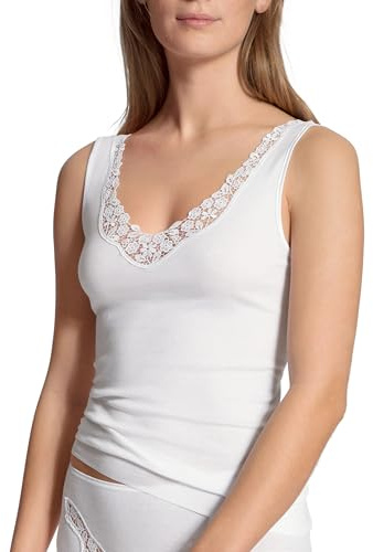 CALIDA Feminin Sense-tanktopp dam, V-hals, tillverkad av 100% extra fin bomull, finribbad, justerbara remmar, söm- och fållfria, Vit, 36-38