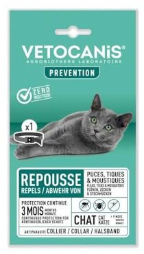 Vetocanis | Collier chat anti-puces et anti-tiques | Traitement et Protection Antiparasitaire Chat | Efficace 3 Mois | Pour Chat de + de 9 Mois | Résiste à l'Eau | Formulé sous contrôle Vétérinaire