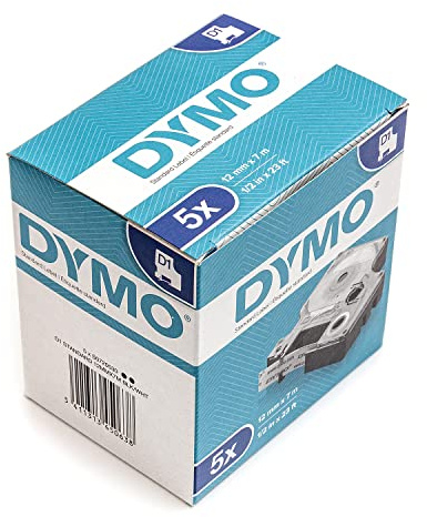 Dymo D1-Standard-Kennzeichnungsband 45013 (S0720530) 12 mm x 7 m, schwarz auf weiß, 5 Stück