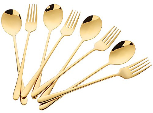 Buyer Star 8 Stk Gold Edelstahl Löffel und Gabeln Abendessen Löffel Gabel Set Table Forks Soup Spoons