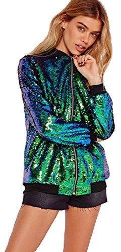 Crazy Girls Women’s Metallic Festival Outfit Jacket Sequin Top Zip Up Stylish Jacket for Party and Festival Wear 8-10, 12-14, 16-18