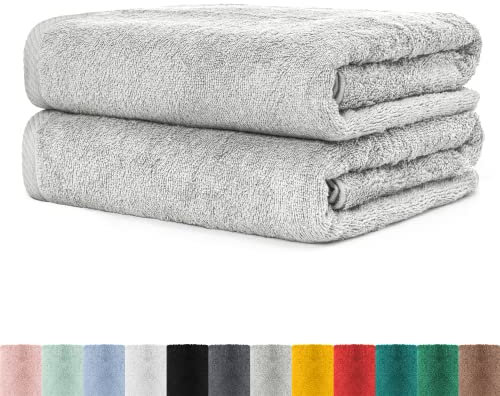 2er Pack Frottier Saunatücher Set 80x200 cm 100% Baumwolle, 2X Saunatuch, Strandtuch XXL Grau