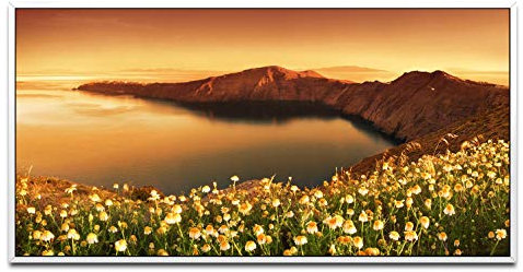 Sonnenuntergang in Santorini ca. 130x70cm Wandbild inklusive Schattenfugenrahmen weiss - Panorama Leinwand Bild XXL Format Wandbilder Wohnzimmer Wohnung Deko Kunstdrucke