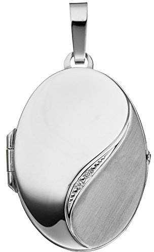 Jobo Damen-Medaillon aus 14 Karat 585 Weißgold mit 2 Diamanten Oval zum Öffnen für 2 Fotos