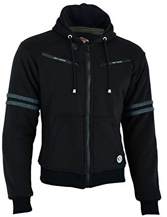 Texpeed Giacca da moto con cappuccio da uomo - Felpa protettiva in Aramid con protezione (EN 1621-1) - Grigio Nero 7XL