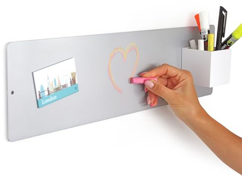 KalaMitica - Magnettafel für die Wand, Kreidetafel Magnetisch aus Stahl, beschreibbar mit Kreide und abwischbar, Pinnwand für Magnete - Silber (hellgrau) - 14 x 50 cm
