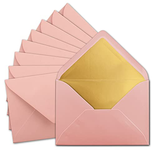10 x DIN C5-kuvert 15,7 x 22,5 cm i gammelrosa (rosa) med gyllene sidenfoder – Våtlimning – Blanka brevkuvert – Postkuvert utan fönster i C5-format – Märke: FarbenFroh by GUSTAV NEUSER
