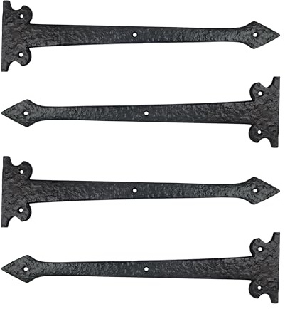 Adonai Hardware Agee Haltegurt, antikes Gusseisen, 35.3 cm, falsches oder künstliches Scharnier, Vorderseite (4 Stück, mattschwarz) für Vintage-Scheunentüren, Tore, Garage, Rollläden und Zäune