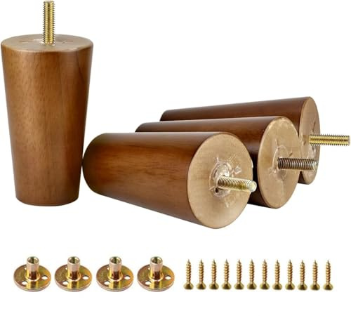 Mysummer 4PCS Round Furniture Legs Walnut Finished 4inch Tall Wood Sofa Legs Replacement for Armchair Couch Sofa Cabinet Chair Loveseat Ottoman Dresser Legs