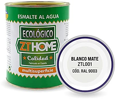Pintura acrilica Ecológica al agua Barniz Mate madera, metal, radiadores, aluminio / Esmalte al agua / cunas, muebles, azulejos puertas exterior-interior 750ml (Blanco Mate - RAL 9003)