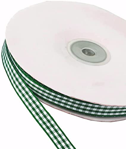 45m Karoband Schleifenband Geschenkband Vichy Bauernkaro Bänder zum Basteln,Stoffband Dekoband Bögen für Weihnachten Hochzeit Valentinstag Taufe Geburtstags Party Geschenk Verpackung,6mm Dunkelgrün