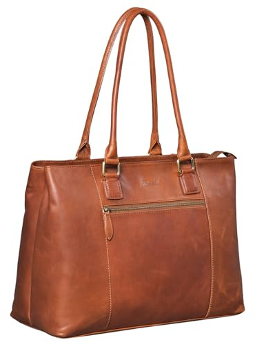 Benthill Damen Tasche Echt Leder | Große Handtasche aus echtem Rindsleder | Vintage Henkeltasche mit vielen Fächern | Damen Schultertasche Gross mit viel Platz, Farbe:Braun