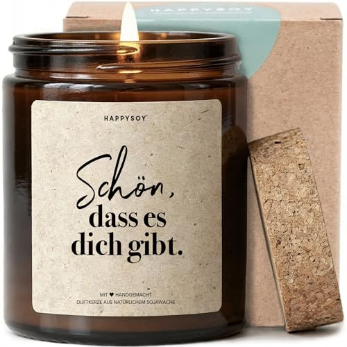 Schön, dass es dich gibt - Duftkerze mit Spruch als Geschenk für Freundin, Mama oder Schwester, liebevolle Aufmerksamkeit zum Dankeschön, Kerze im Glas mit blumigem Duft