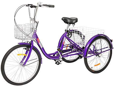 PEXMOR Adult Tricycle, 24/26 Inch 7 Speed 3 Wheel Bikes Tricycle for Adults, Adult Trike for Women/Men/Seniors, Three Wheel Cruiser Bike w/Folding Front & Rear Basket for Shopping/Recreation/Picnic
