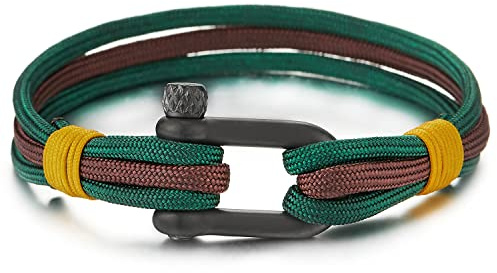 COOLSTEELANDBEYOND Damen Herren Schraube Anker Smaragd Grün Braun und Gelb Seil Schnur Armband, Nautisch Matrose Wickeln Strap Schweissband