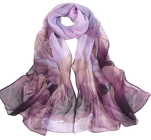 FAIRYGATE Chiffon Scarves for Women UK Fashion Lady Floral Print Sheer Soft Long Silk Scarf Sheer Wrap Shawl 38008