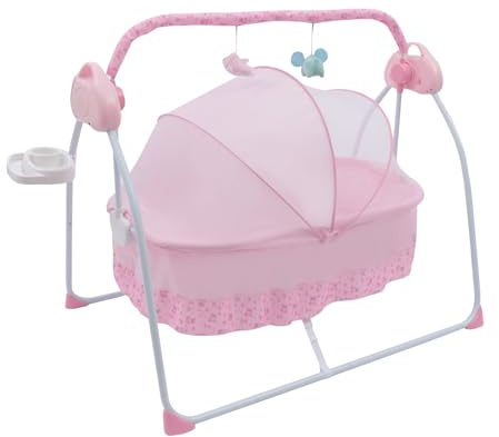 TFCFL Electric Baby Crib Cradle, 0-18 MonthsInfant Bed Auto Swing with Music, 25KG/55LBS Capacity, Foldable Baby Bassinet, Pink